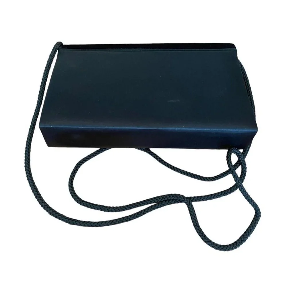 Vintage 1990s La Regale Satin and Velvet Black Evening Bag Clutch‎ Shoulder Bag